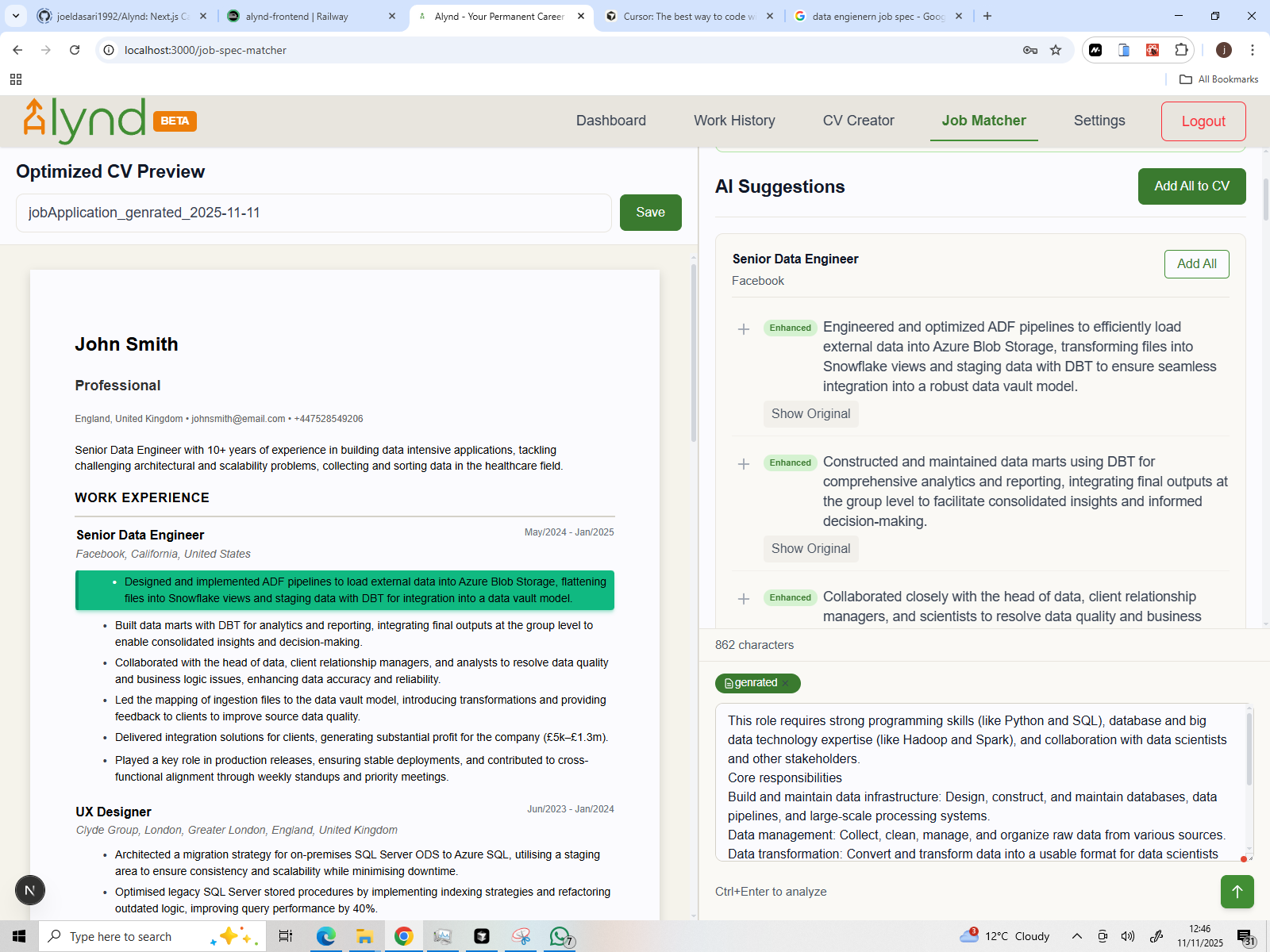 Job Matcher - AI-powered CV optimization that tailors your experience to specific job descriptions